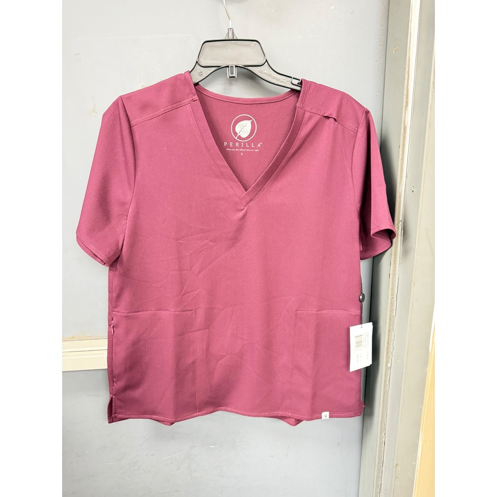 Perilla June V-Neck Scrub Top Maroon WW002 Womens Large NWT